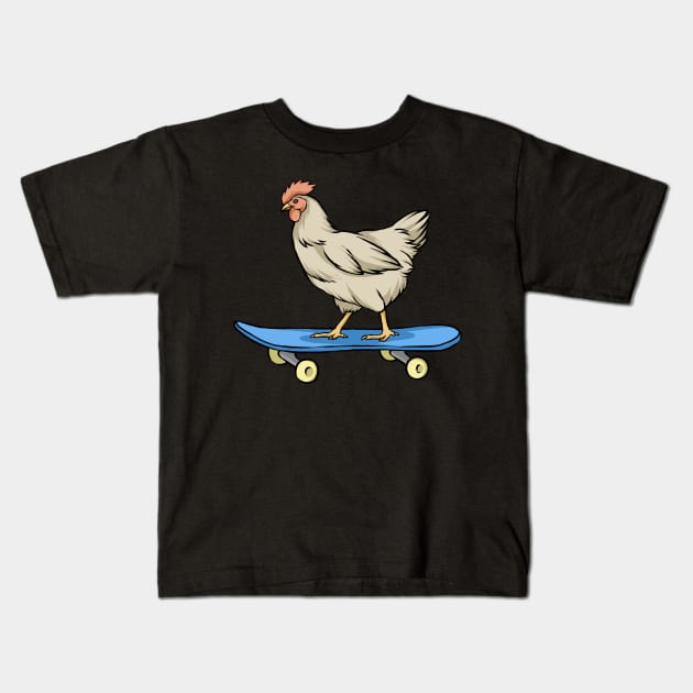 Chicken On A Skateboard Kids T-Shirt by fromherotozero